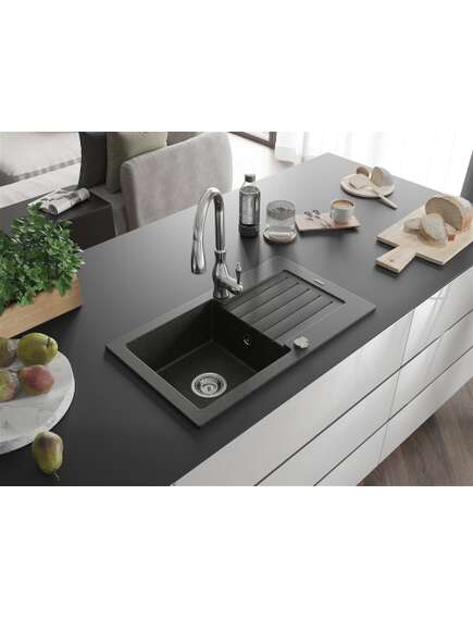 Mexen Pablo zlewozmywak granitowy 1-komorowy z ociekaczem i baterią kuchenną Savita, czarny/złoty metalik - 6510-75-672601-00, 2 image