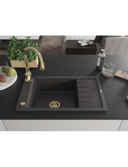 Mexen Elias zlewozmywak granitowy 1-komorowy z ociekaczem i baterią kuchenną Savita, czarny nakrapiany - 6511-76-672601-50, изображение 3