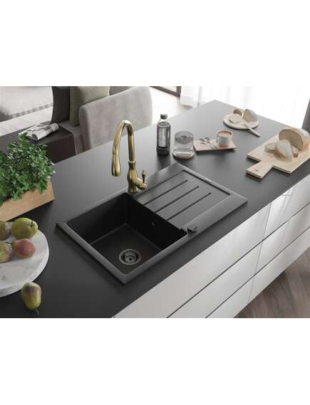 Mexen Bruno zlewozmywak granitowy 1-komorowy z ociekaczem i baterią kuchenną Savita, czarny - 6513-77-672601-50-B, изображение 2