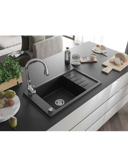 Mexen Elias zlewozmywak granitowy 1-komorowy z ociekaczem i baterią kuchenną Savita, czarny - 6511-77-672601-00, изображение 2
