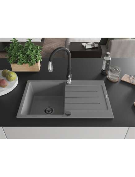 Mexen Bruno zlewozmywak granitowy 1-komorowy z ociekaczem i baterią kuchenną Savita, szary - 6513-71-672601-70-B, 3 image