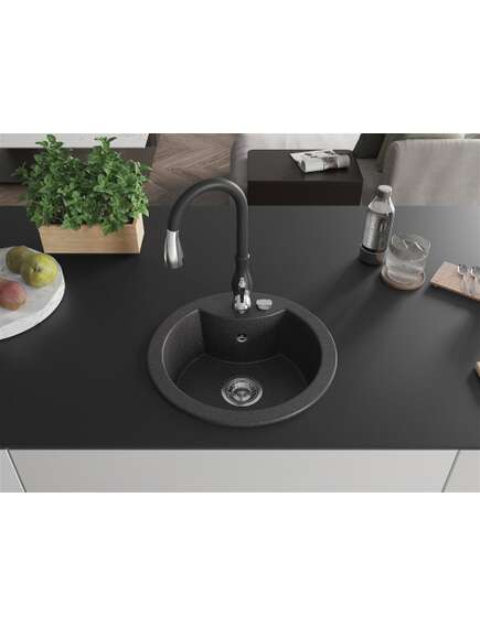Mexen Diego zlewozmywak granitowy 1-komorowy z baterią kuchenną Savita, czarny nakrapiany - 6512-76-672601-70, 3 image