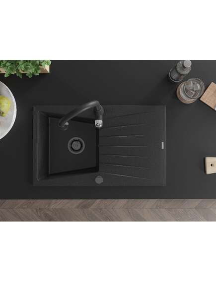 Mexen Cesar zlewozmywak granitowy 1-komorowy z ociekaczem i baterią kuchenną Savita, czarny/srebrny - 6514-73-672601-70-B, изображение 4