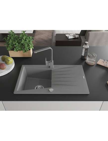 Mexen Cesar zlewozmywak granitowy 1-komorowy z ociekaczem i baterią kuchenną Rita, szary - 6514-71-670300-71, 3 image