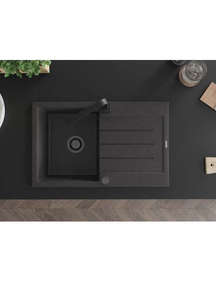 Mexen Bruno zlewozmywak granitowy 1-komorowy z ociekaczem i baterią kuchenną Rita, czarny nakrapiany - 6513-76-670300-70-B, 4 image