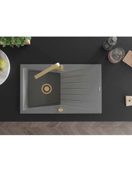 Mexen Cesar zlewozmywak granitowy 1-komorowy z ociekaczem i baterią kuchenną Rita, szary - 6514-71-670300-50, 4 image