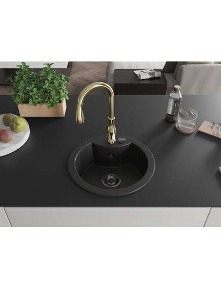 Mexen Diego zlewozmywak granitowy 1-komorowy z baterią kuchenną Savita, czarny - 6512-77-672601-50-B, 3 image