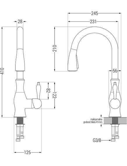 Mexen Elias zlewozmywak granitowy 1-komorowy z ociekaczem i baterią kuchenną Savita, czarny nakrapiany - 6511-76-672601-76, изображение 5