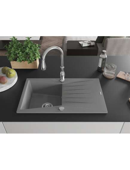 Mexen Cesar zlewozmywak granitowy 1-komorowy z ociekaczem i baterią kuchenną Savita, szary - 6514-71-672601-00, 3 image