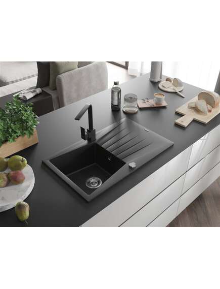 Mexen Cesar zlewozmywak granitowy 1-komorowy z ociekaczem i baterią kuchenną Rita, czarny/srebrny metalik - 6514-73-670300-70, 2 image