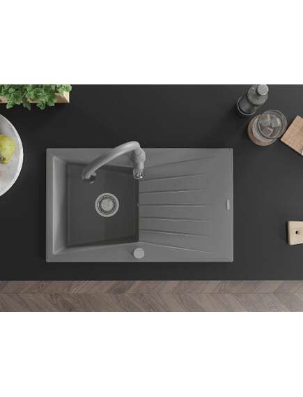 Mexen Cesar zlewozmywak granitowy 1-komorowy z ociekaczem i baterią kuchenną Savita, szary - 6514-71-672601-71, 4 image