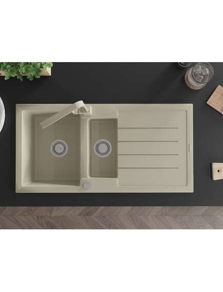 Mexen Andres zlewozmywak granitowy 1,5-komorowy z ociekaczem i baterią kuchenną Rita, beżowy - 6515-69-670300-69, изображение 4