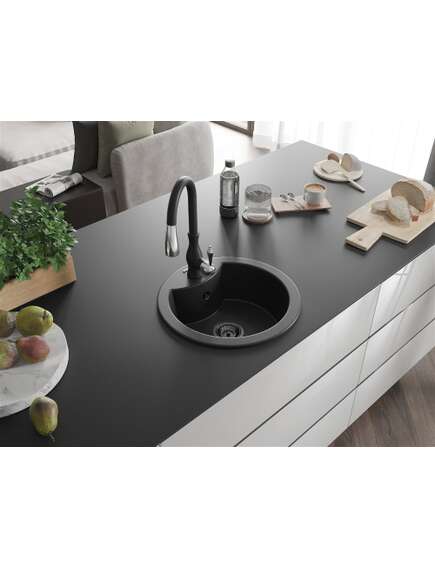 Mexen Diego zlewozmywak granitowy 1-komorowy z baterią kuchenną Savita, czarny/srebrny metalik - 6512-73-672601-70-B, 2 image