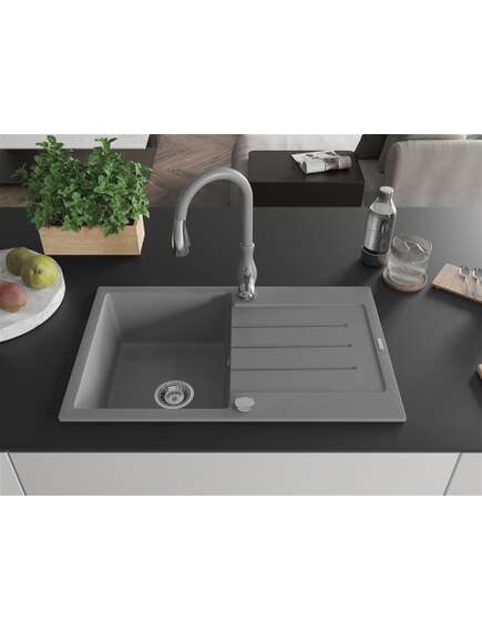 Mexen Bruno zlewozmywak granitowy 1-komorowy z ociekaczem i baterią kuchenną Savita, szary - 6513-71-672601-71, 3 image