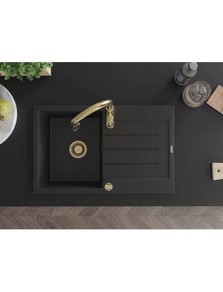 Mexen Bruno zlewozmywak granitowy 1-komorowy z ociekaczem i baterią kuchenną Savita, czarny - 6513-77-672601-50, изображение 4
