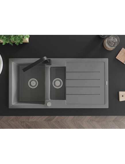 Mexen Andres zlewozmywak granitowy 1,5-komorowy z ociekaczem i baterią kuchenną Rita, szary - 6515-71-670300-70, 4 image