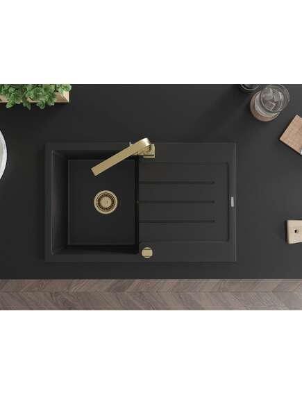 Mexen Bruno zlewozmywak granitowy 1-komorowy z ociekaczem i baterią kuchenną Rita, czarny - 6513-77-670300-50, изображение 4