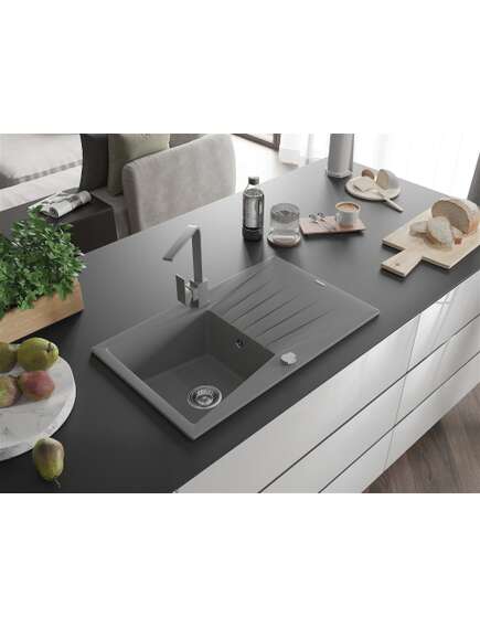Mexen Cesar zlewozmywak granitowy 1-komorowy z ociekaczem i baterią kuchenną Rita, szary - 6514-71-670300-71, 2 image