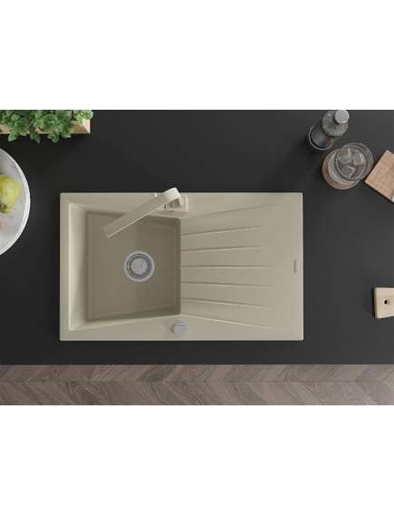 Mexen Cesar zlewozmywak granitowy 1-komorowy z ociekaczem i baterią kuchenną Rita, beżowy - 6514-69-670300-69, 4 image