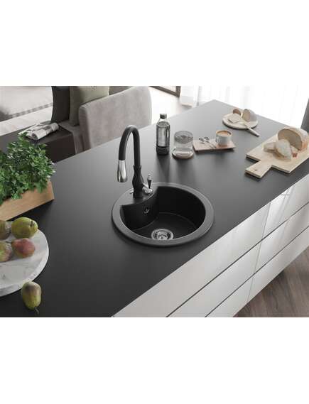 Mexen Diego zlewozmywak granitowy 1-komorowy z baterią kuchenną Savita, czarny/srebrny metalik - 6512-73-672601-70, 2 image