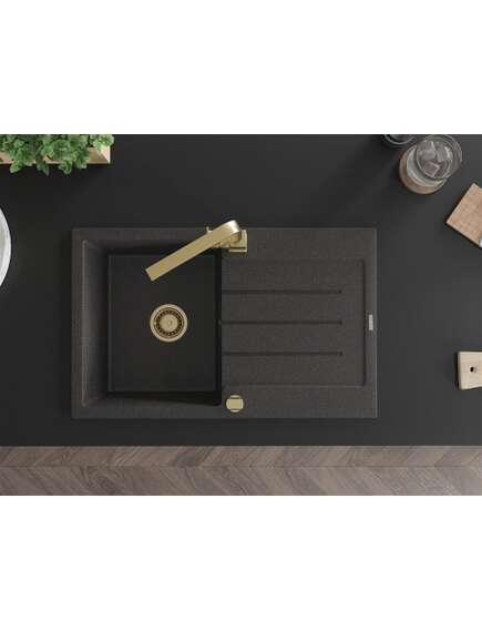 Mexen Bruno zlewozmywak granitowy 1-komorowy z ociekaczem i baterią kuchenną Rita, czarny nakrapiany - 6513-76-670300-50, 4 image