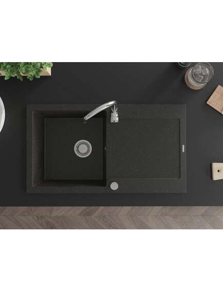 Mexen Leo zlewozmywak granitowy 1-komorowy z ociekaczem i baterią kuchenną Telma, czarny/złoty metalik - 6501-75-670200-00, изображение 4