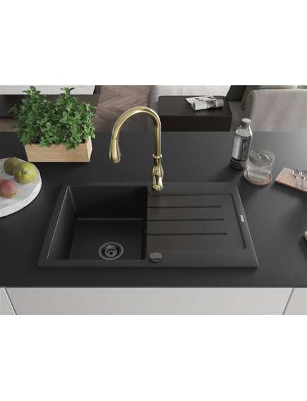 Mexen Bruno zlewozmywak granitowy 1-komorowy z ociekaczem i baterią kuchenną Savita, czarny - 6513-77-672601-50-B, изображение 3