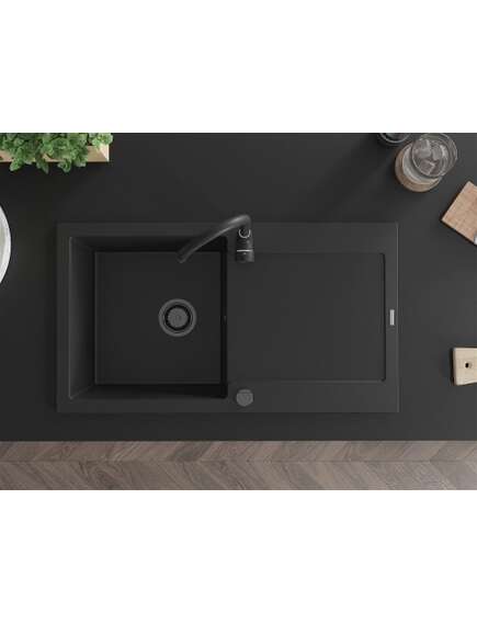 Mexen Leo zlewozmywak granitowy 1-komorowy z ociekaczem i baterią kuchenną Telma, czarny - 6501-77-670200-70-B, 4 image