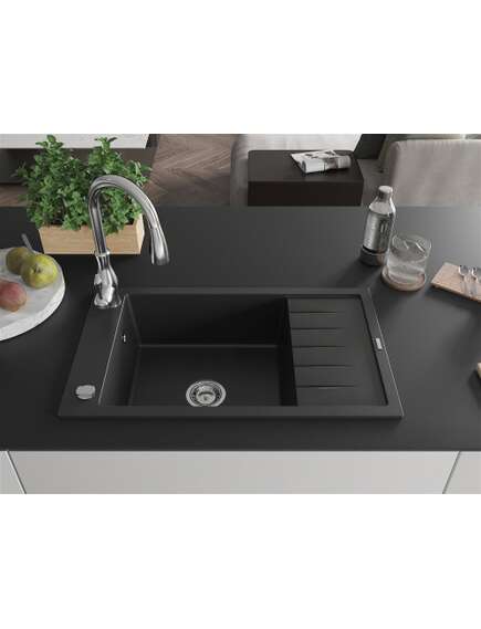 Mexen Elias zlewozmywak granitowy 1-komorowy z ociekaczem i baterią kuchenną Savita, czarny - 6511-77-672601-00, изображение 3