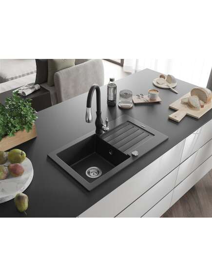 Mexen Pablo zlewozmywak granitowy 1-komorowy z ociekaczem i baterią kuchenną Savita, czarny - 6510-77-672601-70, 2 image
