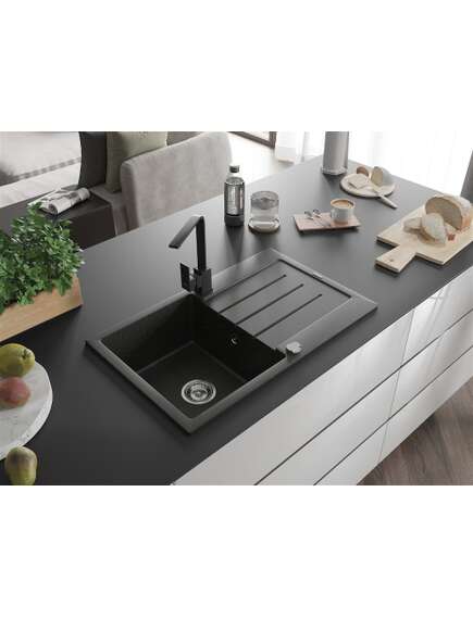 Mexen Bruno zlewozmywak granitowy 1-komorowy z ociekaczem i baterią kuchenną Rita, czarny/srebrny metalik - 6513-73-670300-70, 2 image