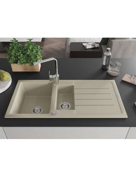 Mexen Andres zlewozmywak granitowy 1,5-komorowy z ociekaczem i baterią kuchenną Rita, beżowy - 6515-69-670300-00, изображение 3