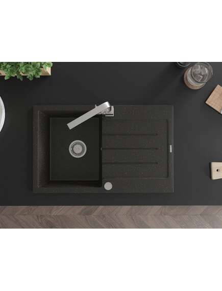 Mexen Bruno zlewozmywak granitowy 1-komorowy z ociekaczem i baterią kuchenną Rita, czarny/złoty metalik - 6513-75-670300-00, 4 image