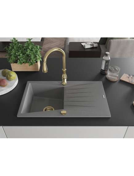 Mexen Cesar zlewozmywak granitowy 1-komorowy z ociekaczem i baterią kuchenną Savita, szary - 6514-71-672601-50, 3 image