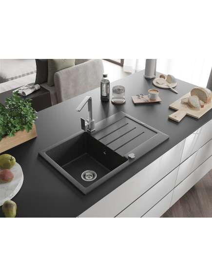 Mexen Bruno zlewozmywak granitowy 1-komorowy z ociekaczem i baterią kuchenną Rita, czarny nakrapiany - 6513-76-670300-00, 2 image