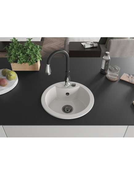 Mexen Diego zlewozmywak granitowy 1-komorowy z baterią kuchenną Savita, biały - 6512-20-672601-70, изображение 3