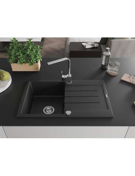 Mexen Bruno zlewozmywak granitowy 1-komorowy z ociekaczem i baterią kuchenną Rita, czarny - 6513-77-670300-00, 3 image