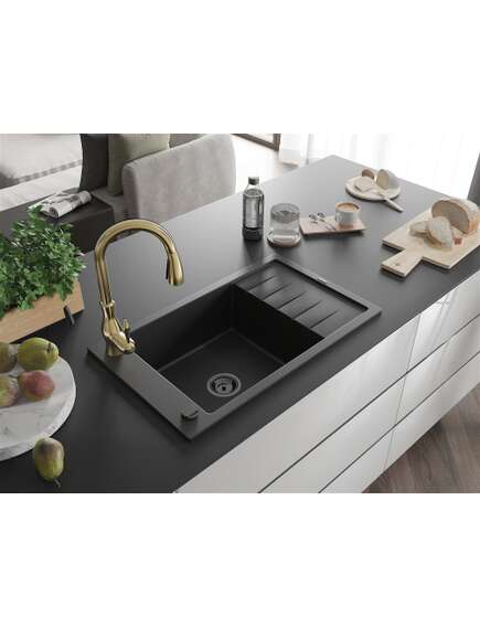 Mexen Elias zlewozmywak granitowy 1-komorowy z ociekaczem i baterią kuchenną Savita, czarny - 6511-77-672601-50-B, изображение 2