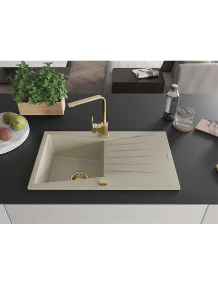Mexen Cesar zlewozmywak granitowy 1-komorowy z ociekaczem i baterią kuchenną Rita, beżowy - 6514-69-670300-50, 3 image