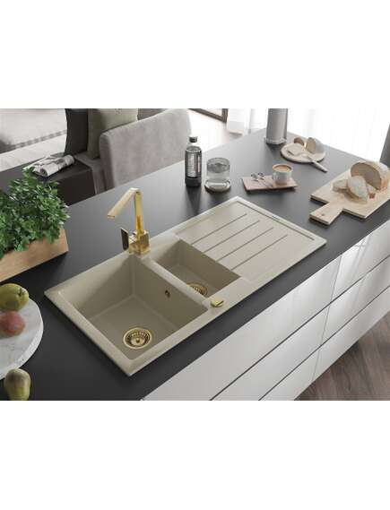 Mexen Andres zlewozmywak granitowy 1,5-komorowy z ociekaczem i baterią kuchenną Rita, beżowy - 6515-69-670300-50, изображение 2