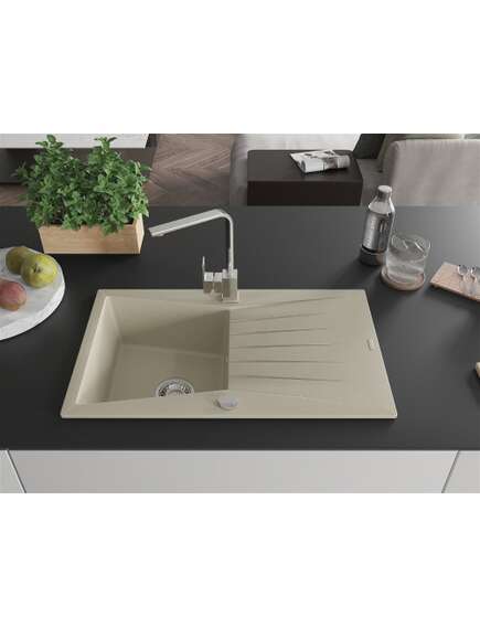 Mexen Cesar zlewozmywak granitowy 1-komorowy z ociekaczem i baterią kuchenną Rita, beżowy - 6514-69-670300-00, 3 image