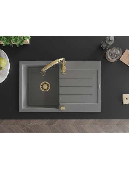 Mexen Bruno zlewozmywak granitowy 1-komorowy z ociekaczem i baterią kuchenną Savita, szary - 6513-71-672601-50, 4 image