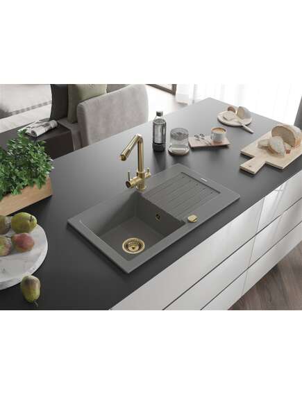 Mexen Pablo zlewozmywak granitowy 1-komorowy z ociekaczem i baterią kuchenną Duero, szary - 6510-71-671600-50, 2 image