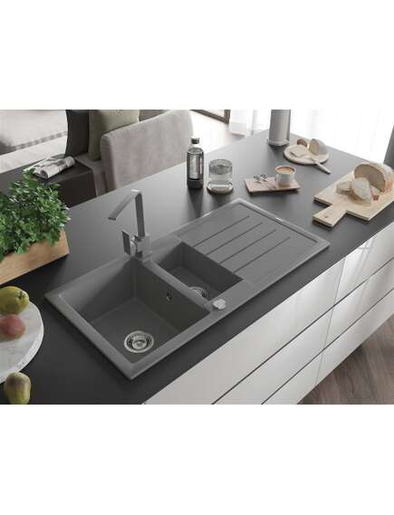 Mexen Andres zlewozmywak granitowy 1,5-komorowy z ociekaczem i baterią kuchenną Rita, szary - 6515-71-670300-71, 2 image