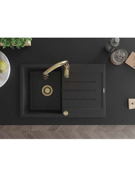 Mexen Bruno zlewozmywak granitowy 1-komorowy z ociekaczem i baterią kuchenną Savita, czarny/srebrny metalik - 6513-73-672601-50, 4 image