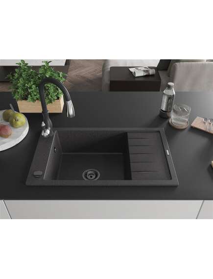 Mexen Elias zlewozmywak granitowy 1-komorowy z ociekaczem i baterią kuchenną Savita, czarny nakrapiany - 6511-76-672601-70-B, изображение 3