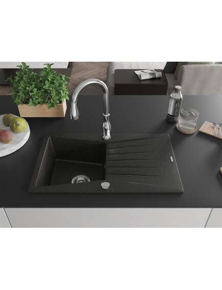 Mexen Cesar zlewozmywak granitowy 1-komorowy z ociekaczem i baterią kuchenną Savita, czarny/złoty metalik - 6514-75-672601-00, изображение 3