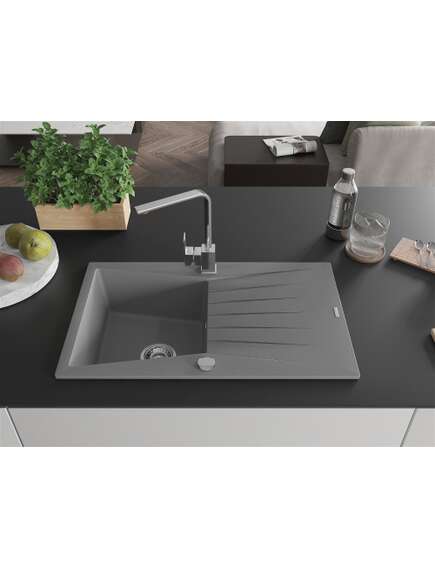 Mexen Cesar zlewozmywak granitowy 1-komorowy z ociekaczem i baterią kuchenną Rita, szary - 6514-71-670300-00, 3 image