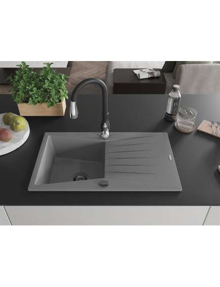 Mexen Cesar zlewozmywak granitowy 1-komorowy z ociekaczem i baterią kuchenną Savita, szary - 6514-71-672601-70-B, 3 image