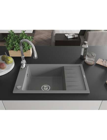 Mexen Elias zlewozmywak granitowy 1-komorowy z ociekaczem i baterią kuchenną Savita, szary - 6511-71-672601-00, 4 image